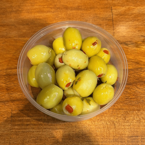 Groene olijven met paprika vulling zonder pit