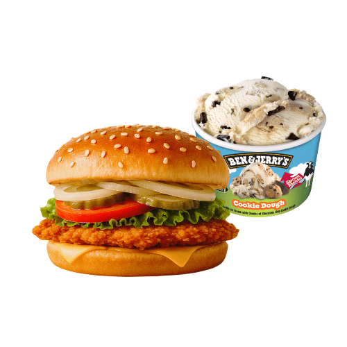 Crispy chicken burger met Ben & Jerry's 100ml
