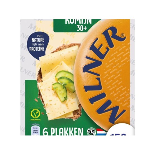 Milner kaas 30+ jong belegen komijn plakken 150 Gram