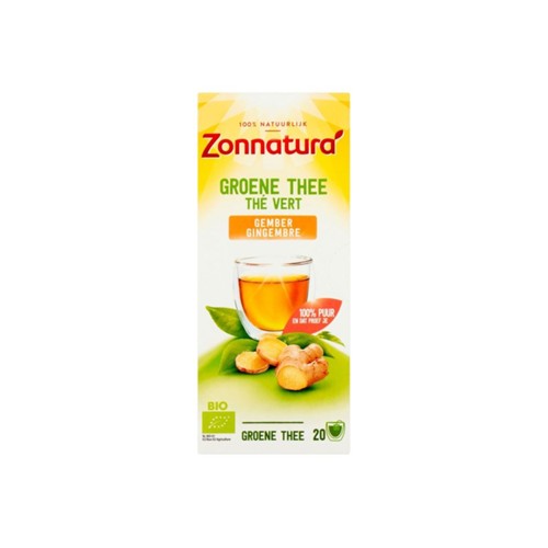 Zonnatura groene thee gember Doos 20 Stuks