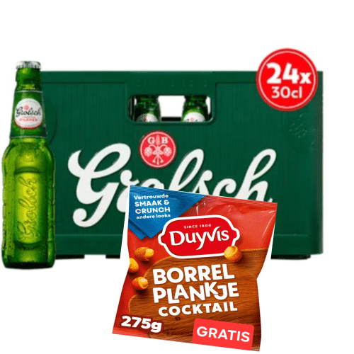 2x Grolsch krat bier met gratis borrelnootjes