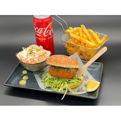 Shrimp Croquette Burger Combo (Including Fries + Coleslaw Salad + Drink)