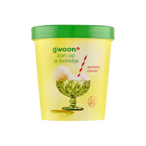 g'woon ijs sorbetijs citroen kuipje 500 ml