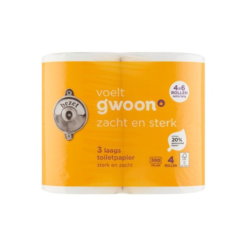 g'woon toiletpapier 3-laags zak 4 stuks