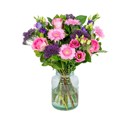 Klein boeket roze en paarse rozen