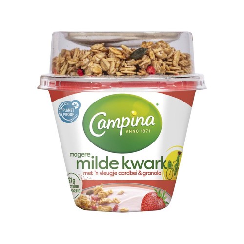 Campina kwark aardbei en granola Kuipje 225 Gram