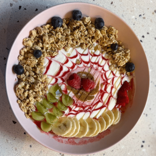 Pink granola bowl