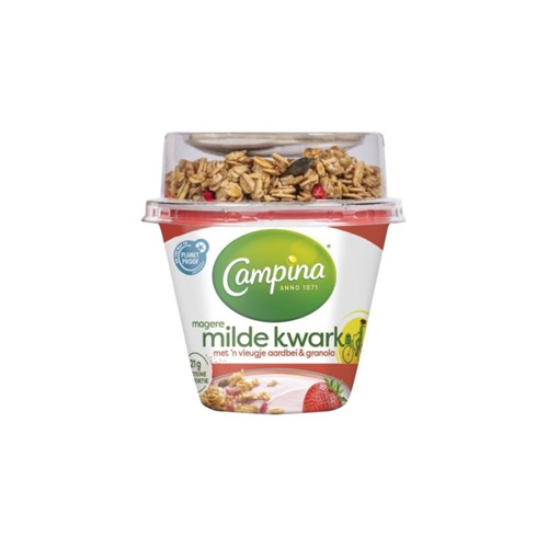 Campina kwark aardbei en granola kuipje 225 gram