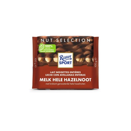 Ritter Sport melkchocolade met hele hazelnoten 100 gram