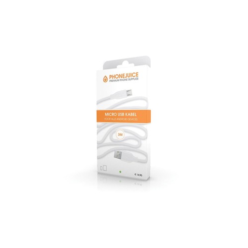 Phonejuice micro USB Kabel 3 meter Wit