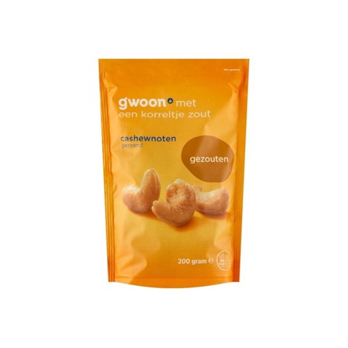 g'woon cashewnoten gezouten zak 200 gram