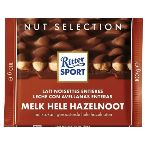 Ritter Sport melkchocolade met hele hazelnoten 100 gram