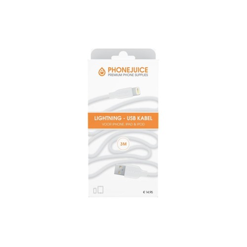 Phonejuice Lightning USB Kabel 3 meter Wit