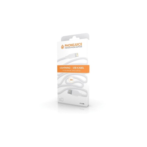 Phonejuice Lightning USB Kabel 3 meter Wit