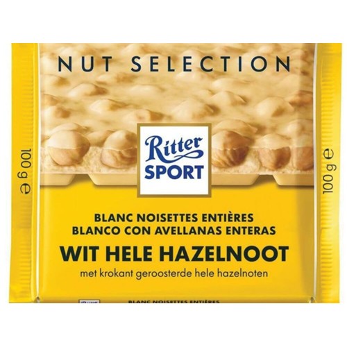 Ritter Sport witte chocolade met hele hazelnoot 100 gram
