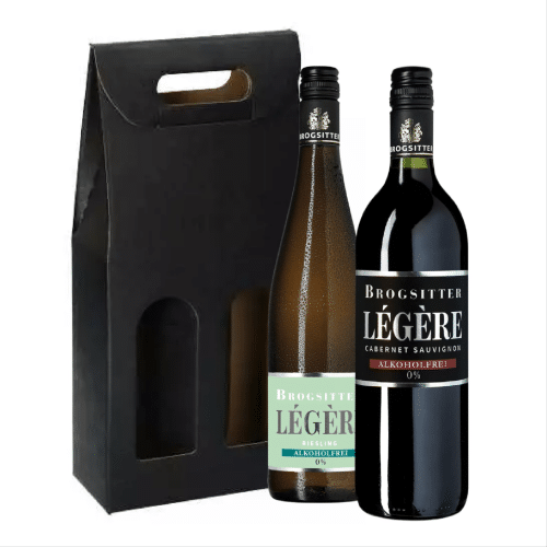 Een alcohol vrije Cabernet en Riesling in een geschenkdoos